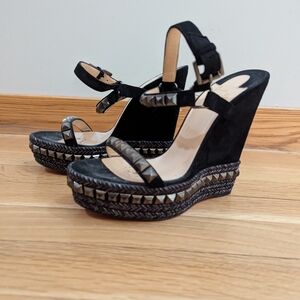 Black Studded Wedge Sandals